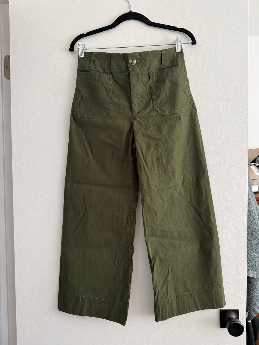 Anthropologie, Maeve Colette Cropped, Olive Green Wide-Leg Pants